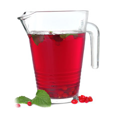 Jug with goji juice on white background