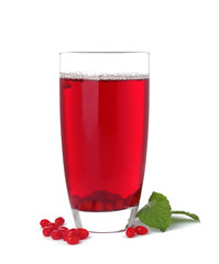 Glass with goji juice on white background