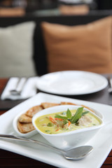 Thai food , Green curry soup with roti