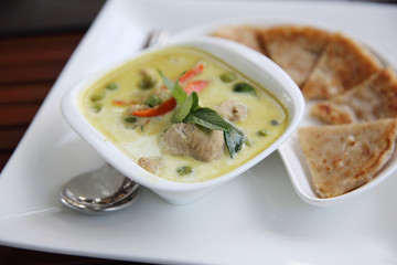 Thai food , Green curry soup with roti