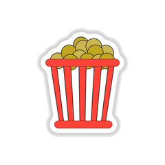 Vector illustration in paper sticker style Cinema Popcorn