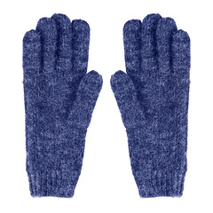 Navy blue knitted woolen winter gloves isolated