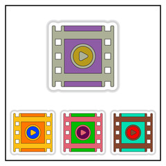 Collection of Vector illustration in paper sticker style filmstrip with play button