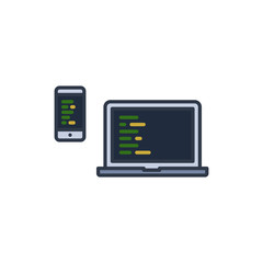 Laptop and Mobile Code Icon Simple Line