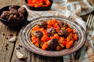 Pumpkin sweet potato Bell pepper stew with meatballs