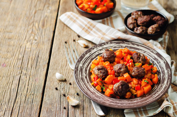 Pumpkin sweet potato Bell pepper stew with meatballs