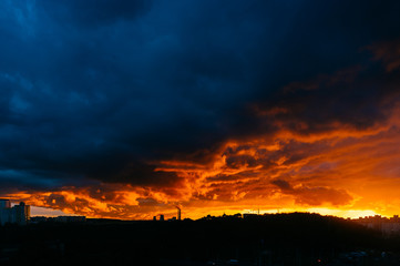 Panoramic view of apocalypse sky over city. Unbelievable nature landscape. Fantastic and outlandish...