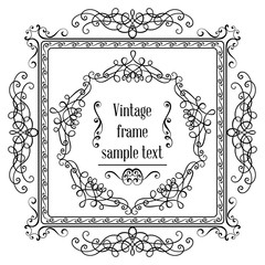 Vintage ornamental greeting card vector template with frame and flourishes. Retro luxury invitation, banner or certificate.