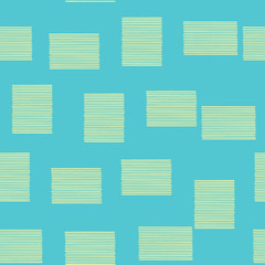 Seamless pattern with squares made of lines on a blue background. Vector repeating texture. Hand drawn image.