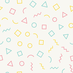 Memphis seamless geometric pattern with light background. Vector repeating texture.
