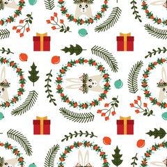 Christmas seamless pattern with the image of a rabbit