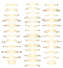 Collection of vintage calligraphic flourishes, curls and swirls decoration for greeting cards,books or dividers. Gold set for decoration and design