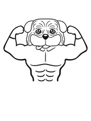 cool stark muskeln bodybuilder trainieren fitness pumpen posen mops klein dick hund welpe süß niedlich haustier comic cartoon
