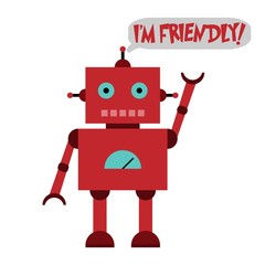 Vector illustration of a toy Robot and text I'M FRIENDLY!