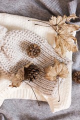 pinecone and leafs on wool winter sweater