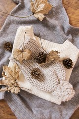 pinecone and leafs on wool winter sweater