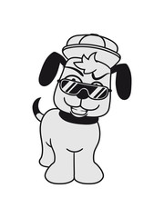 cool sonnenbrille hut mütze schwanz wedeln hund welpe süß niedlich halsband knochen haustier comic cartoon