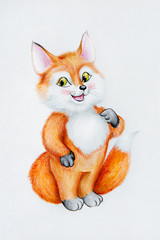 Watercolor fox on white