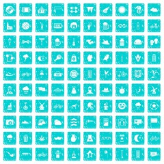 100 bicycle icons set grunge blue