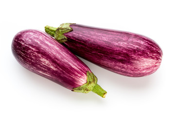 Fresh eggplants, aubergine on a white background.