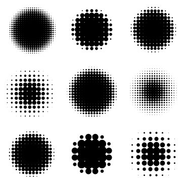 Abstract Halftone Backgrounds. Vector Set of Isolated Modern Design Element.
