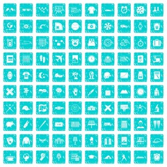 100 time icons set grunge blue