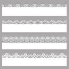 Lace borders. Set of white seamless patterns.