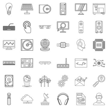 Solar battery icons set, outline style