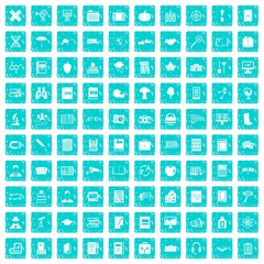 100 book icons set grunge blue