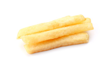 Yummy french fries on white background