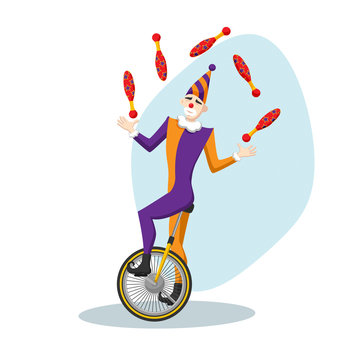 Circus Clown Juggler On A Unicycle