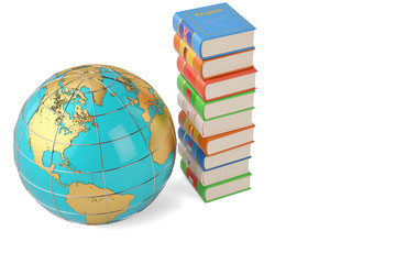 Language book with the earth,3D illustration.