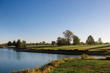 Fall landscape with lake. Morning on the lake