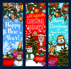 Christmas banner with New Year holiday sketches