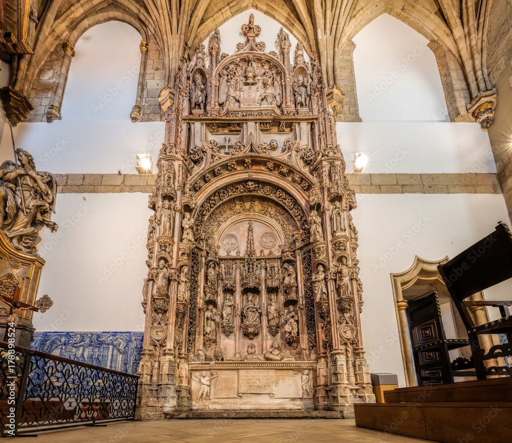 Poster santa cruz monastery, founded in 1131, contains tombs of the first two kings of portugal, was the mo