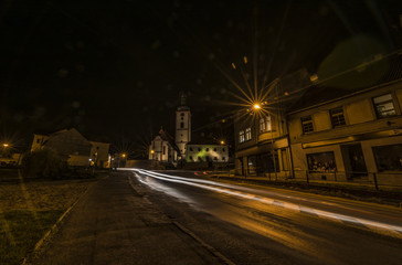 Night street in Veseli nad Luznici town in south Bohemia
