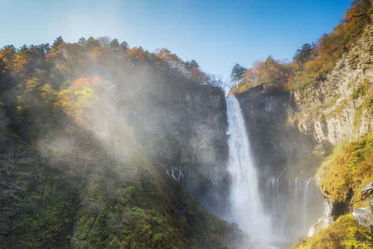 Great Kegon Falls in the autumn. Akechidaira Plateau, Nikko, Tochigi, Japan.