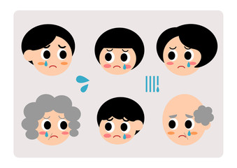 家族の表情イラストセット: 泣き顔     