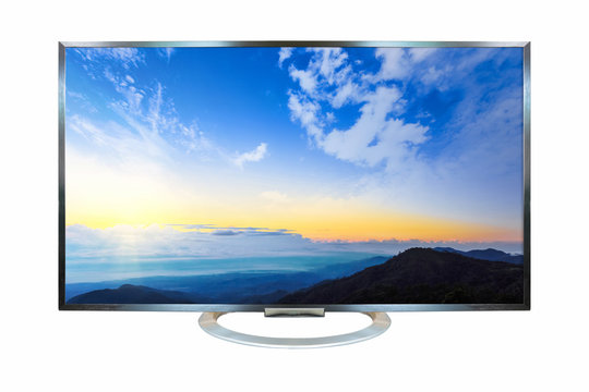 Television of sunrise image isolated on white background. with clipping path