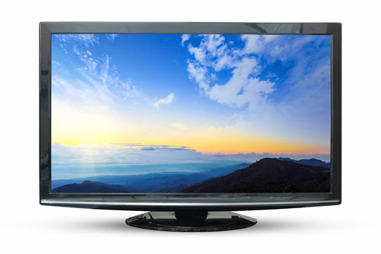 Television of sunrise image isolated on white background. with clipping path