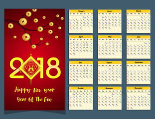 Lunar calendar, Chinese calendar for happy New Year 2018 year of the dog.