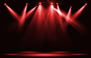 Fototapete Rund Bühnenbeleuchtung. Rote Scheinwerfer schlagen durch die Dunkelheit. © jayzynism