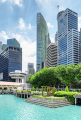 View of skyscrapers at downtown of Singapore. Summer cityscape