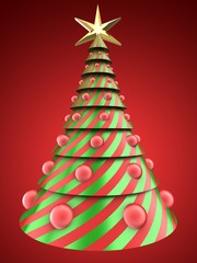 3d Christmas tree shape over red
