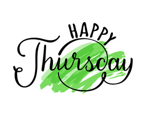 Happy thursday hand drawn lettering on color spot. Vector illustration.