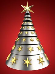 3d metal Christmas tree over red