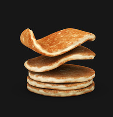 Stack of pancakes isolated black, 3d Illustration