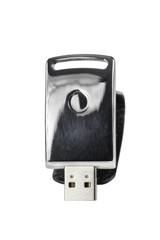 Metal USB memory stick isolated on white background