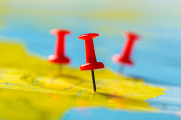 Travel destination points on a map