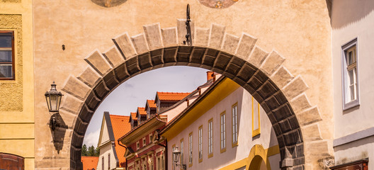 Picturesque old houses in the Czech city of Cesky Krumlov. Old European architecture